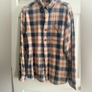 Men's Plaid Button-Down Shirt - Blue and Peach